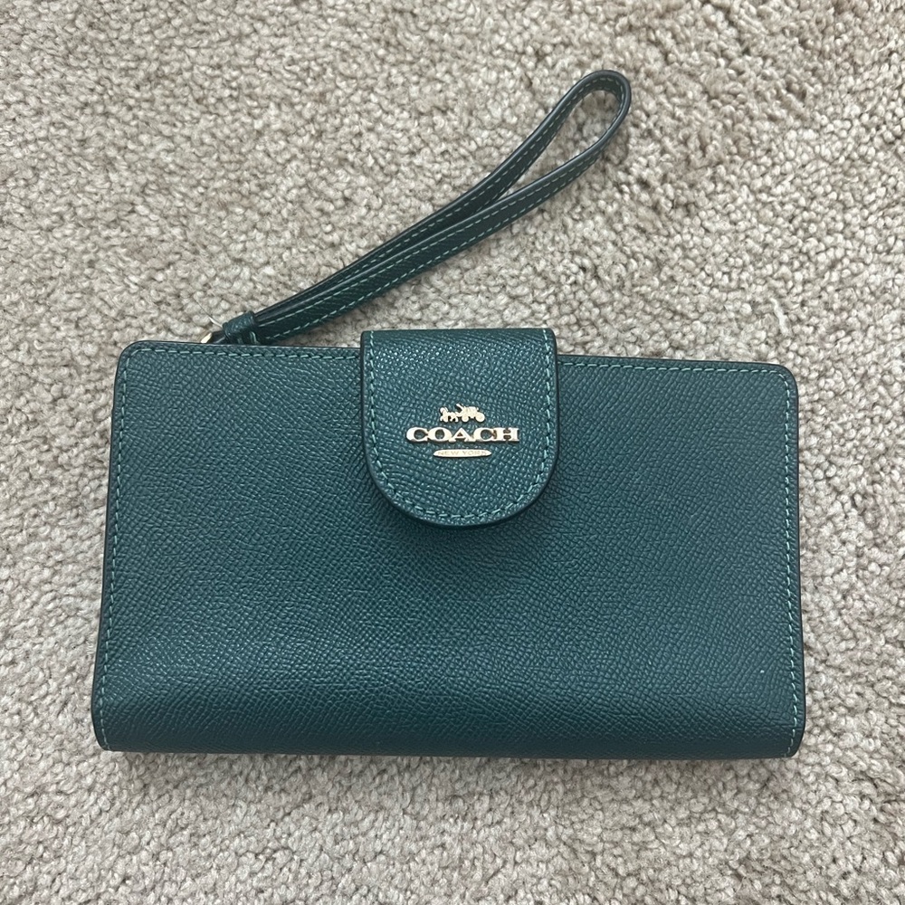 Coach Dark Green Wristlet Clutch / Wallet